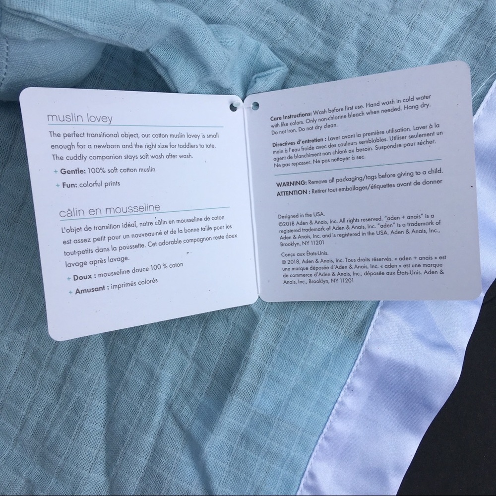 Bunny Lovey Aden By Aden + Anais Security Blanket Blue Muslin Solid Winter Sky - Picture 7 of 12